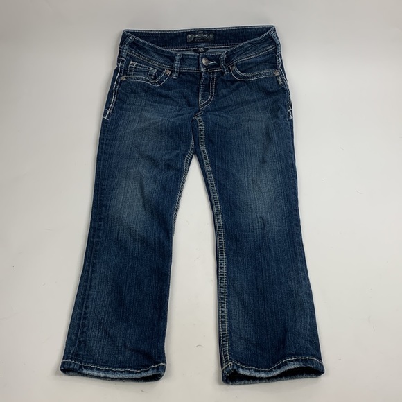 Silver Jeans Suki Capri Crop Size 28 Medium wash denim Stretch Designer - Picture 2 of 14